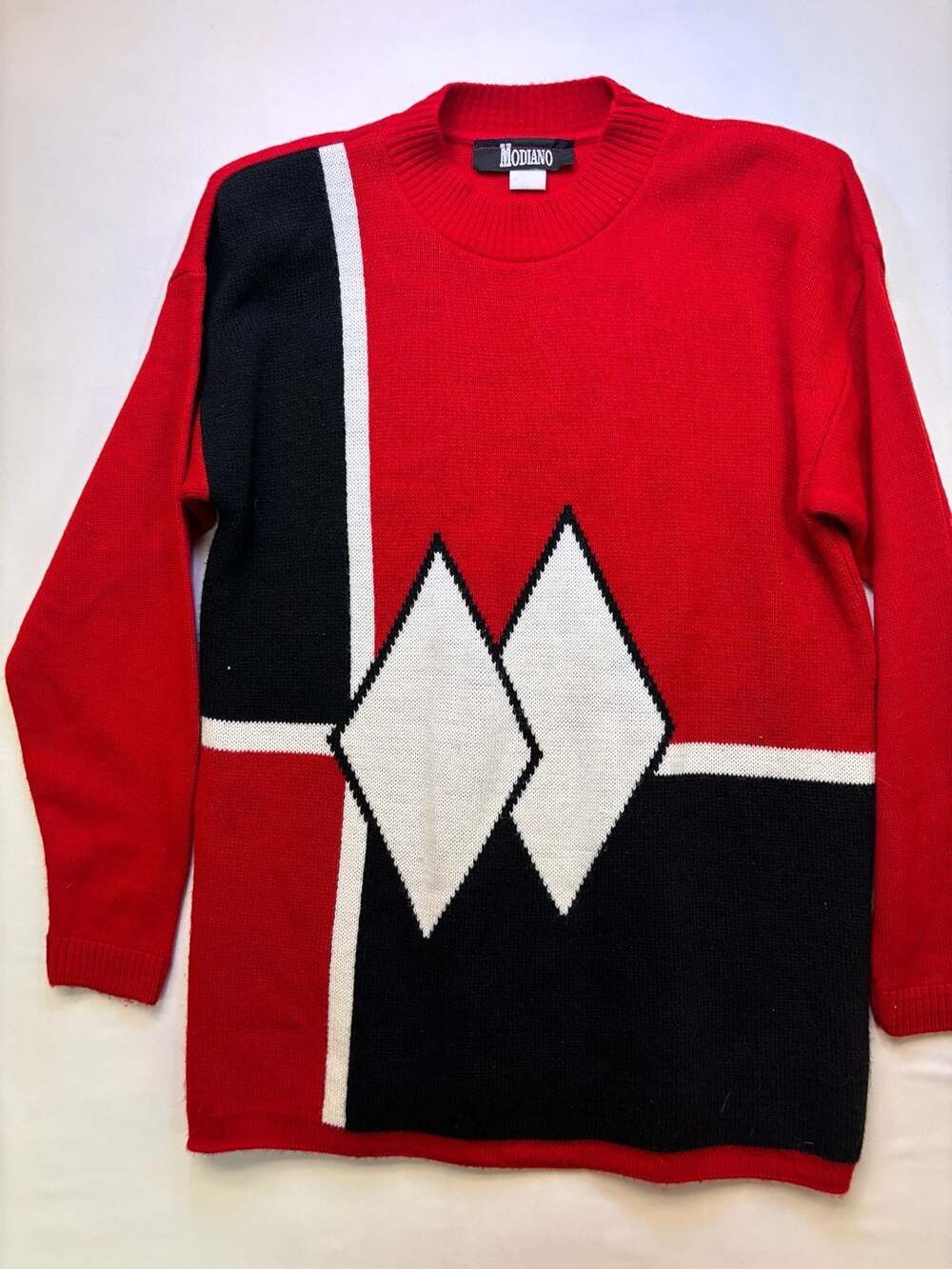 Modiano Colorblock Diamond Sweater Size M Vintage 90s Pullover